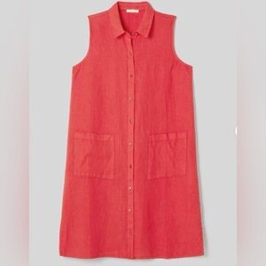 NWOT Eileen Fisher Red Coral Linen Shirt Dress